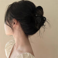 Black Rolled Fabric Rose Hair Claw With Loose Feather Fringe view 2