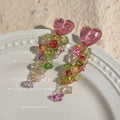 Translucent Pink Heart And Multicolor Stone Chip Long Stud Earrings view 3