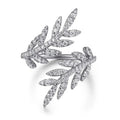 Silver Open Leaf Branch Pavé Clear Stone Adjustable Ring view 1