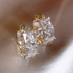 Gold Tone Rectangular Crystal Huggie Earrings Fashion Jewelry