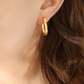 Flat Oval Huggie Hoop Earrings Gold And Steel Tone Metal view 7