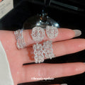 Silver Filigree Pearl Stud Earrings Multi-Band Open Ring view 3