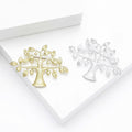 Matte Gold Silver Fortune Tree Textured Metal Brooch view 3