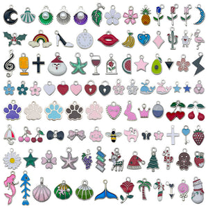 Mixed Enamel Charms in Stars, Hearts, Animals and More, Silver-Tone Alloy