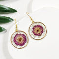 Round Magenta Pressed Flower Earrings, Necklace and Coordinated Set view 6