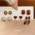 Gold Heart Pearl Square Stud Drop Earring Ten Piece view 6