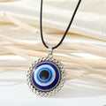 Black Cord Round Blue Evil Eye Pendant Necklaces in Eleven Frames view 6