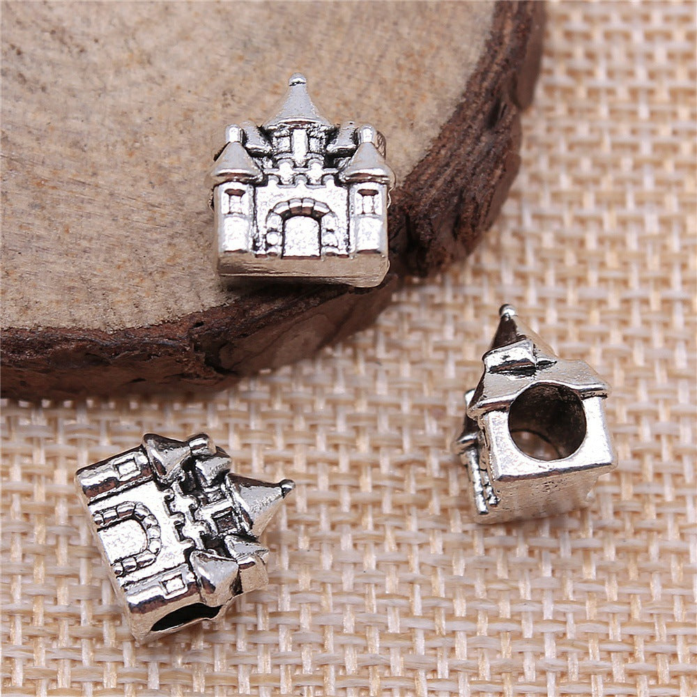 12x11x7mm 2.2g Antique Silver Zinc Alloy House Castle Large Hole Beads for Bracelet Jewelry Making