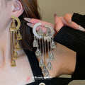 Crescent Bell and Chain Long Drop Earrings in Two Tones view 2