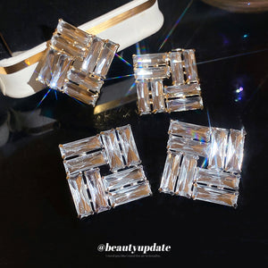 Clear Square Crystal Cluster Stud Earrings Statement Jewelry