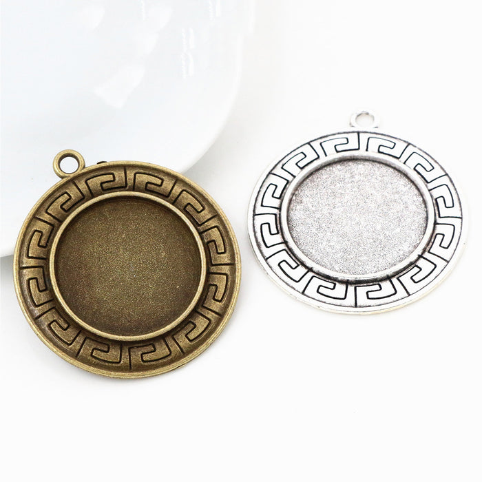 Greek Key Border Round 25mm Metal Cabochon Pendant Trays
