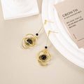 Black Orbit Planet Extra Long Dangle Stud Earrings view 4