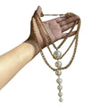 Layered Gold Tone Chain Necklace With Long Graduated Pearl Drop view 5