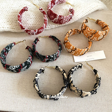 Printed Fabric Hoop Earrings in Four Patterns Statement Jewelry