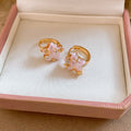 Pink Star and Pearl Gold Tone Huggie Hoop Earrings view 6