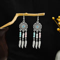 Twenty Silver Tone Ethnic Feather Fringe Hook Earrings view 6