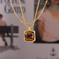 Gold Square Tiger Eye Pendant Necklace And Bead Chain view 4
