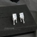 Silver Rectangular Crystal Liquid Melt Drip Stud Earrings view 1