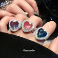 Silver Tone Crystal Heart Open Ring Pink Purple 2 Colors view 2
