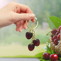 Dark Red Three Cherry Charm Keychain Gold Split Ring view 3