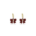 Red Bow Crystal Look Gold Tone Huggie Dangle Earrings view 5