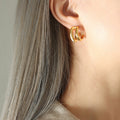 Double C-Shape Dual Band Stud Hoop Earrings Gold Steel view 6