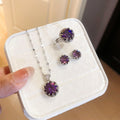 Silver Round Crystal Necklace Ring Stud Sets 5 Colors view 10