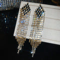 Black Marquise Crystal Long Fringe Stud Earrings in Two Tones view 7