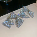 Crystal Bow Tassel Stud Earrings in Silver and Black view 6