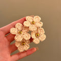 Crocheted Flower Cluster Stud Earrings In Four Bright Colors view 3