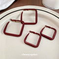 Brown Velvet Geometric Square Hoop Earrings in Two Sizes view 4