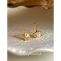 Gold Ginkgo Leaf Pearl Drop Earrings Fishhook Wire view 6