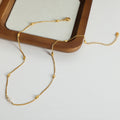 Gold Curb Chain Necklace With Pearl And Barrel Beads view 3