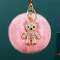 Jeweled Bear Plush Pom Pom Keychains in Four Pictured Colors view 2