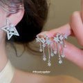 Silver Tone Star Earrings with Crystal and Pearl Look Details view 2