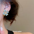 Gold Tone Multicolor Crystal Four Leaf Flower Stud Earrings view 4