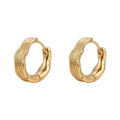 Gold Wavy Ribbed Texture Geometric Huggie Hoop Earrings view 5