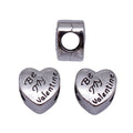 Antique Silver Valentine Heart Large Hole Bead Jewelry Making Component view 4