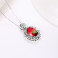 Silver Tone Oval Gradient Crystal Sunburst Pendant Necklaces view 6