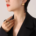 Polished Gold Steel Semi Circle Hollow C Stud Earrings Metal Pair view 4