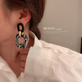 Two Style Black White Zebra Open Ring Statement Earrings view 2