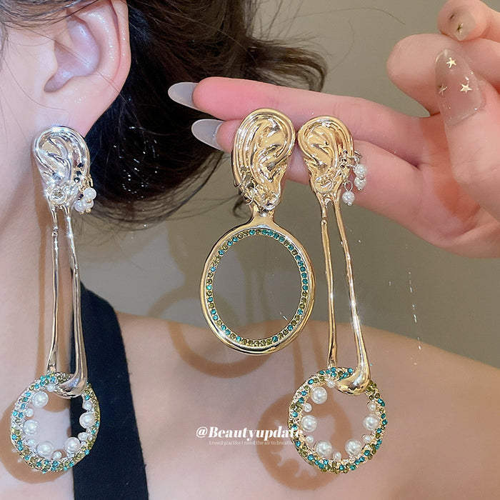 Asymmetric Circle Crystal Drop Earrings in Two Metal Tones