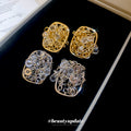 Crystal Wire Nest Square Stud Earrings in Gold and Silver view 2