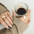 Gold Open Ring White Enamel Geometric Wave Band Size 7 view 1