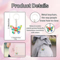 Colorful Floral Butterfly Wooden Keychain With Metal Ring And Chain view 3