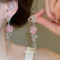 Resin Rose and Chain Tassel Drop Earrings in Three Colors view 3