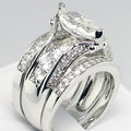 Silver Marquise Clear Stone Three Piece Ring Set Sizes 6-10 view 1