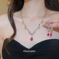 Crystal Bow Flower Necklace Earring Set Pink White Bracelet view 2