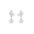 Silver Clear Butterfly Pearl Look Dangle Stud Earrings view 5