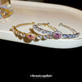 Pink Round Center And Clear Marquise Crystal Cuff In Gold Or Silver Tone view 4